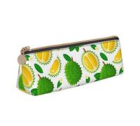 Atasc Astuccio per matite con motivo a foglie e frutto di Durian, astuccio a triangolo, astuccio portatile in pelle con cerniera per cosmetici, Come mostrato, Taglia unica, Organizer per borse