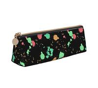 Atasc Astuccio per matite triangolare, con motivo arcobaleno con schizzi di neon su sfondo scuro, astuccio portatile in pelle con cerniera per cosmetici, Come mostrato, Taglia unica, Organizer per