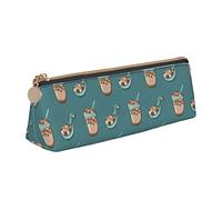 Atasc Simpatico astuccio per matite a forma di tè a bolle con motivo a triangolo astuccio portatile in pelle organizer con cerniera per cosmetici, Come mostrato, Taglia unica, Organizer per borse