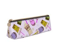 Atasc Simpatico astuccio per matite a forma di tè a bolle con motivo a triangolo astuccio portatile in pelle organizer con cerniera per cosmetici, Come mostrato, Taglia unica, Organizer per borse