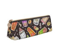 Atasc Simpatico astuccio per matite a forma di tè a bolle con motivo a triangolo astuccio portatile in pelle organizer con cerniera per cosmetici, Come mostrato, Taglia unica, Organizer per borse