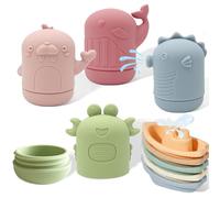 ATAUSD Pack of 8 Bath Toys, Giocattoli da Bagno per Bambini, Giocattoli da Bagno per Bambini in Silicone, 5 Barca e 4 Animali Regalo per Ragazzi Ragazze Compleanno, Oceani