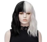 ATAYOU® Breve Parrucca Sintetica Cosplay Bob Nero Bianco Resistente Al Calore Parrucca Di Halloween Con Bang 14 Pollici Con Cappuccio Parrucca (Short 410)