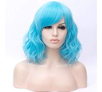 ATAYOU Parrucca Corta Blu Bob Donna Blu Riccia Ondulata Halloween Carnevale Cosplay Parrucca Sintetica Corta Party Parrucca