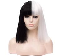 ATAYOU® Parrucca Sintetica Corta Per Parrucca Cosplay Diritta Parrucca Bianco Nero Con Bang Con Cappuccio Parrucca