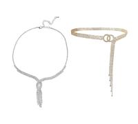 ATBUSS 1 Catena in Vita con Strass Glitter, 1 Collana con Strass Argento, Cintura Regolabile per Abiti, Catena Clavicola con Nappe alla Moda, Elei Accessori da Donna.