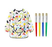 ATBUSS 1 Pz Grembiule Da Pittura Per Bambini E 4 Pennelli, Tuta Impermeabile A Maniche Lunghe, Tuta Artistica Con Tasche, Grembiule Da Pittura Per Bambini E Grembiule Da Cucina.