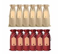 ATBUSS 12 sacchetti per bottiglie di vino rosso con 12 ciondoli in pelle bovina, riutilizzabili, con coulisse, sacchetti regalo antipolvere per Natale, San Valentino, vino, vinaccia, beige, Cestino e