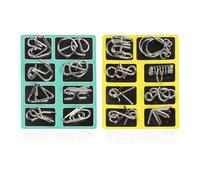 ATBUSS 16 Pezzi di Metallo Puzzle, Giocattoli Educativi per Bambini, Luban Blocco Sblocco Anello di Ferro, Adatto per Bambini, Adulti (Giallo, Blu).