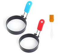 ATBUSS 2 anelli per omelette in acciaio inox con 1 pennello a olio con manico in silicone, anelli rotondi, omelette con rivestimento antiaderente, utensili da cucina per muffin, omelette, panini