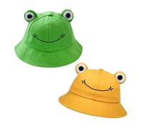 ATBUSS 2 cappelli da pescatore a forma di rana, cappelli da sole pieghevoli per esterni, con tesa larga, per uomini e donne, graziosi cappelli a rana per adulti, bambini (verde + giallo),