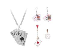 ATBUSS 2 Paia di Orecchini con Lettere da Poker E 1 Collana, Orecchini alla Moda, Elementi di Cuori E Picche, Materiali Ipoallergenici, Divertenti Accessori per Decorazioni per Feste E Vacanze.