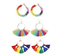 ATBUSS 2 Paia di Orecchini con Nappe Colorate, 1 Paio di Orecchini di Perle Arcobaleno, Stile Bohémien, Vacanze Estive, Gioielli Decorativi per Ragazze.
