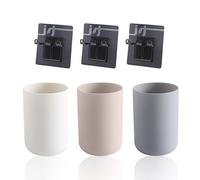 ATBUSS 3 bicchieri per risciacquo con 3 ganci per spazzolino da denti, in plastica alimentare, porta spazzolini da bagno, scatola per accessori (bianco, grigio, colore caffè)