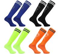 ATBUSS 4 paia di calzini da calcio per bambini, sportivi sopra il ginocchio, elastici da allenamento, neutri, per 5-12 anni (blu), blu scuro, arancione, nero, verde neon, 34