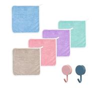 ATBUSS 5pcs Asciugamano Quadrato in Coral Fleece Tinta Unita Con 2 Ganci, Salvietta per Bambini, Panno Morbido per Il Viso in Flanella, Riutilizzabile per La Pulizia