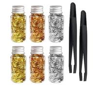 ATBUSS 6 bottiglie di fogli di pellicola con 2 clip, fogli di carta argentata dorata, fogli fai da te, fogli di lamina metallica, fogli decorativi per resina artistica, pittura, statua dorata, nail