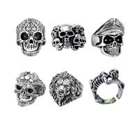 ATBUSS Anelli con Teschio da 6 Pezzi, Anelli Aperti E Regolabili, Accessori Personalizzati per Le Mani Punk, Adatti per Look da Vacanza.