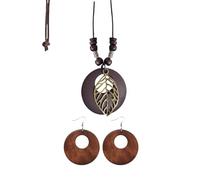 ATBUSS Collana da Donna Semplice da 1 Pezzo, Orecchini Rotondi in Legno da 1 Pezzo, Collana con Ciondolo Irregolare Geometrico, Orecchini Etnici Cavi, Set di Gioielli Bohémien.