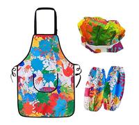 ATBUSS Grembiule impermeabile 1 pezzo con 1 paio di maniche e 1 tappo, grembiule da pittura regolabile, set di grembiuli per bambini, per fai da te, cuocere, cucinare, Colori misti., 60