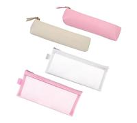 ATBUSS Set di 2 astucci in pelle con 2 sacchetti per cancelleria, portatili, astuccio per cancelleria, per ragazzi, ragazze (rosa, bianco)