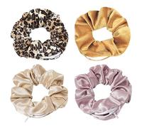 ATBUSS Set di 4 elastici per capelli in flanella, con tasca per gadget, per donne (12 cm, oro, rosa, champagne, leopardo)