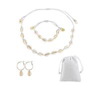 ATBUSS Set di 4 orecchini bracciale collana conchiglia con tasca con coulisse, girocollo girocollo, regolabile, gioielli conchiglia, accessori da spiaggia estivi per donna