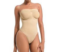 Atbuty Body corto senza spalline senza cuciture, modellante, modellante per il controllo della pancia, con cinghie rimovibili, Perizoma Beige, Medium