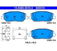 ATE 13.0460-5510.2 Kit pastiglie freno a disco HYUNDAI KIA
