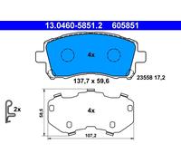 ATE 13.0460-5851.2 Kit pastiglie freno, Freno a disco per SUBARU