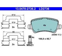 Set di pastiglie freno ATE 13.0470-2736.2, posteriore, Ceramica