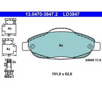 ATE 13.0470-3847.2 Kit pastiglie freno, Freno a disco per PEUGEOT