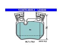 ATE 13.0470-4849.2 Kit Pastiglie Freno Freni a Disco Posteriore per BMW E82 E88
