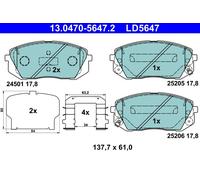 ATE 13.0470-5647.2 Kit pastiglie freno, Freno a disco per HYUNDAI,KIA