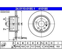 Disco freno ATE 24.0110-0185.1 per MERCEDES-BENZ /8 (W115) 2.2 1968-1973