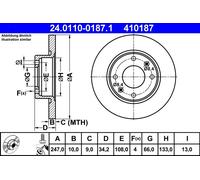 ATE disco freno 24.0110-0187.1 pieno diametro 247 spessore 10 mm 4 fori
