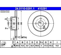 ATE disco freno 24.0110-0291.1 pieno diametro 264 spessore 10 mm 4 fori