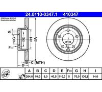 ATE 24.0110-0347.1 disco freno pieno diametro 264 mm spessore 10 mm 5 fori auto