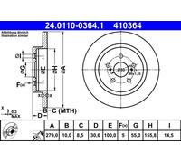 ATE disco freno 24.0110-0364.1 pieno diametro 279 spessore 10 mm 5 fori