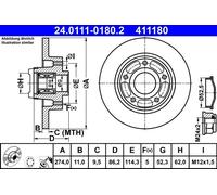 Disco freno ATE 24.0111-0180.2 posteriore, pieno, 1 Pezzo