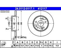 Disco freno ATE 24.0112-0117.1 anteriore, pieno, 1 Pezzo