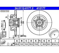 ATE 24.0112-0177.2 Discofreno RENAULT OPEL NISSAN