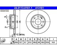 ATE 24.0113-0161.1 Disco freno per CHEVROLET,OPEL,VAUXHALL