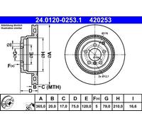 ATE Disco freno 24.0120-0253.1 posteriore ventilato altamente carbonizzato 1 pezzo