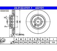 ATE 24.0122-0101.1 Disco freno per SEAT,VW
