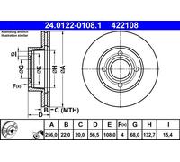 ATE 24.0122-0108.1 Disco freno per AUDI