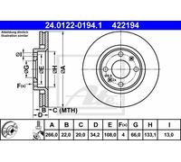Disco freno ATE 24.0122-0194.1 anteriore, ventilato, 1 Pezzo
