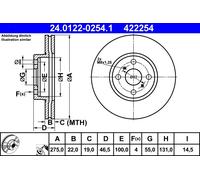 ATE 24.0122-0254.1 Discofreno TOYOTA