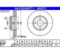ATE disco freno 24.0122-0277.1 ventilato diametro 260 spessore 22 mm 4 fori