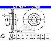 Disco freno ATE 24.0122-0281.1 anteriore, ventilato, altamente carbonizzato, 1 Pezzo